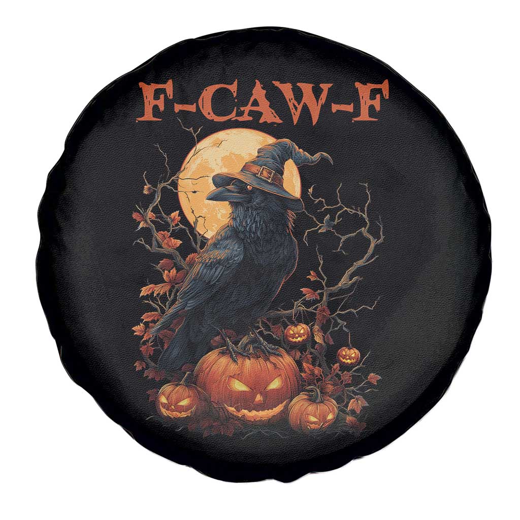 Funny Halloween F Caw F Spare Tire Cover Black Crow Moon Gothic Spooky Season - Wonder Print Shop