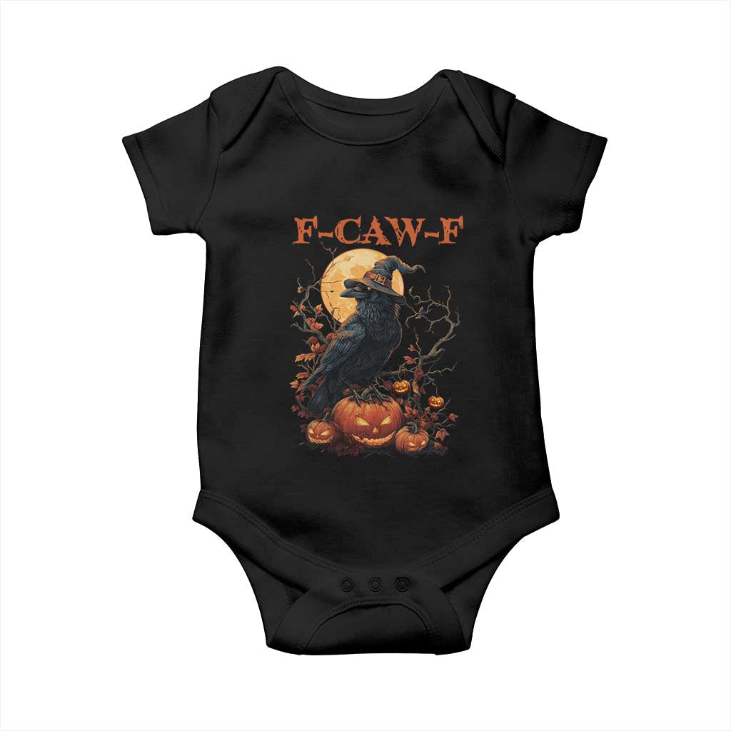 Funny Halloween F Caw F Baby Onesie Black Crow Moon Gothic Spooky Season - Wonder Print Shop