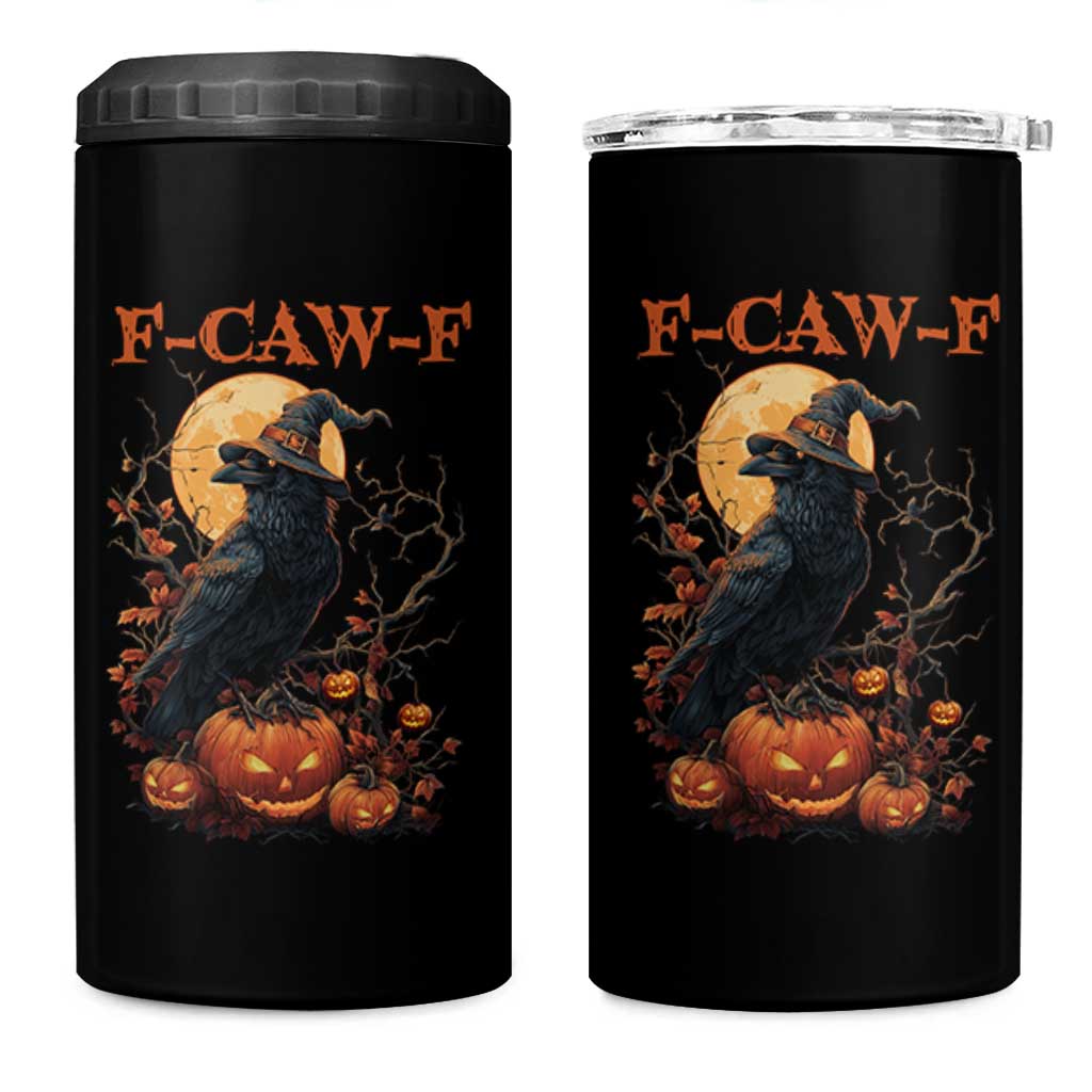 Funny Halloween F Caw F 4 in 1 Can Cooler Tumbler Black Crow Moon Gothic Spooky Season - Wonder Print Shop