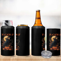 Funny Halloween F Caw F 4 in 1 Can Cooler Tumbler Black Crow Moon Gothic Spooky Season - Wonder Print Shop