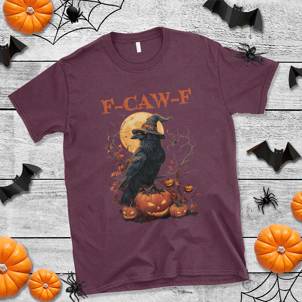 Funny Halloween F Caw F T Shirt Black Crow Moon Gothic Spooky Season - Wonder Print Shop