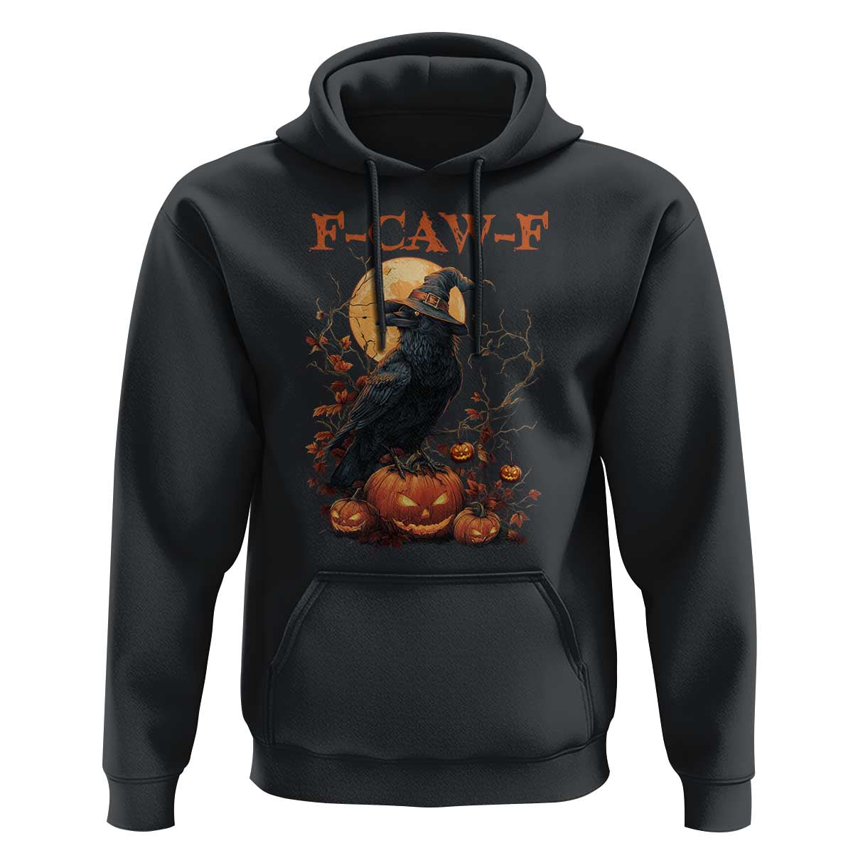 Funny Halloween F Caw F Hoodie Black Crow Moon Gothic Spooky Season - Wonder Print Shop