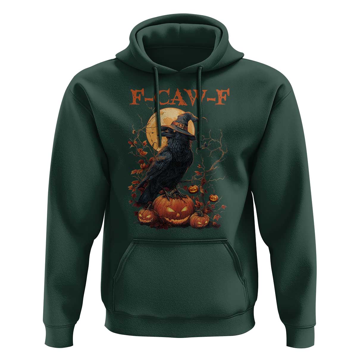 Funny Halloween F Caw F Hoodie Black Crow Moon Gothic Spooky Season - Wonder Print Shop