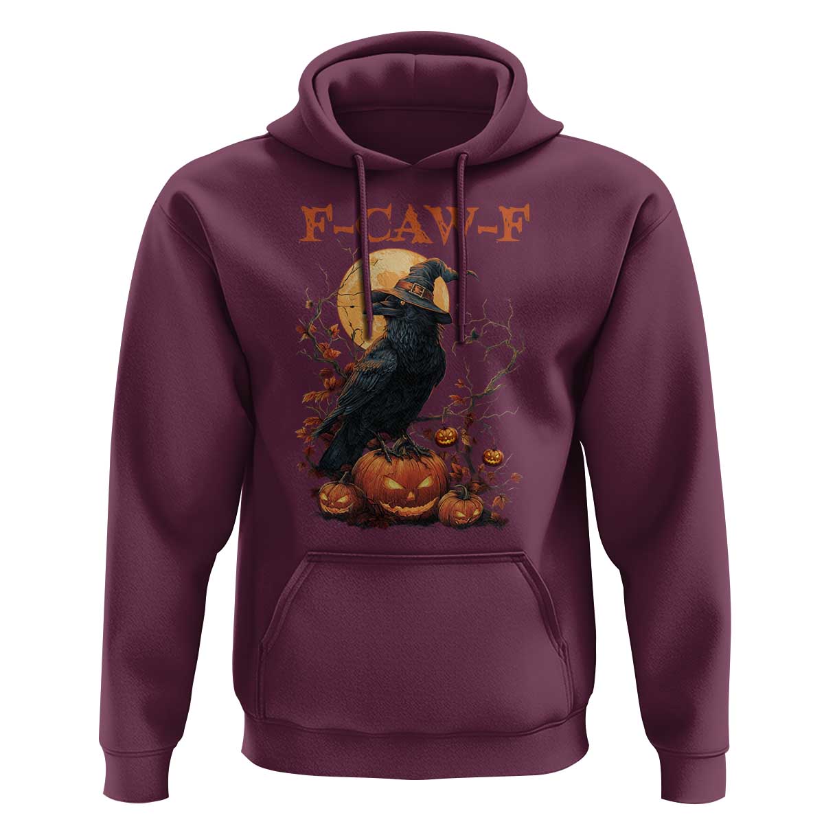 Funny Halloween F Caw F Hoodie Black Crow Moon Gothic Spooky Season - Wonder Print Shop