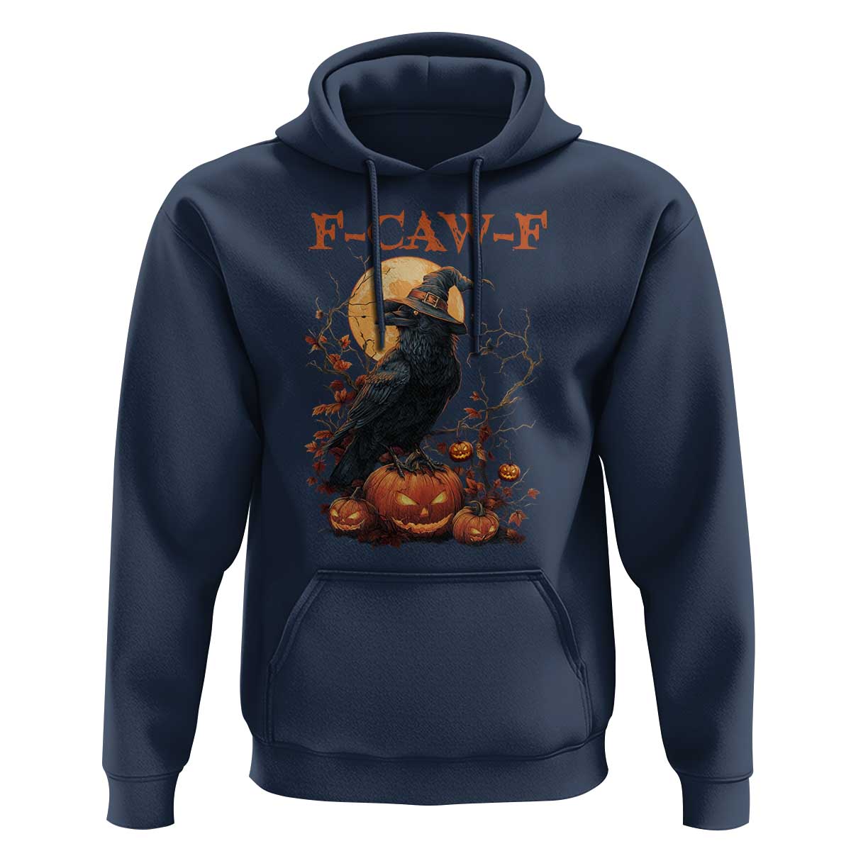 Funny Halloween F Caw F Hoodie Black Crow Moon Gothic Spooky Season - Wonder Print Shop