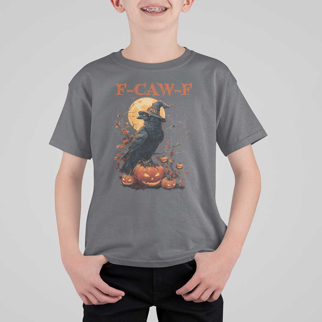 Funny Halloween F Caw F T Shirt For Kid Black Crow Moon Gothic Spooky Season - Wonder Print Shop
