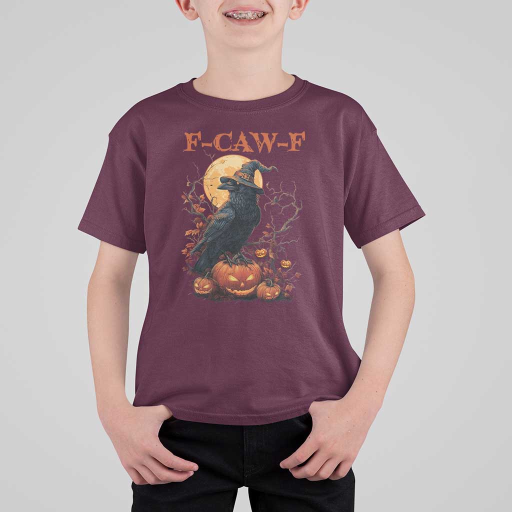 Funny Halloween F Caw F T Shirt For Kid Black Crow Moon Gothic Spooky Season - Wonder Print Shop