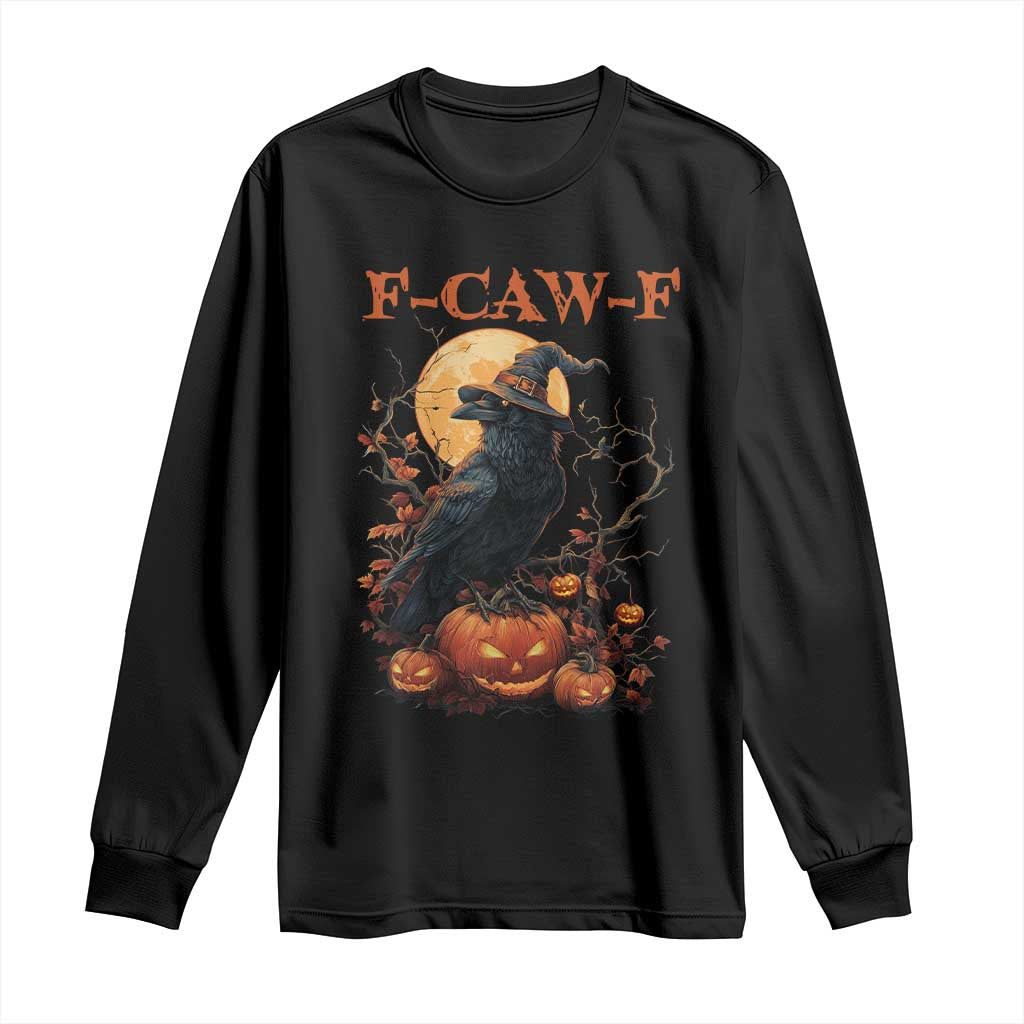 Funny Halloween F Caw F Long Sleeve Shirt Black Crow Moon Gothic Spooky Season - Wonder Print Shop