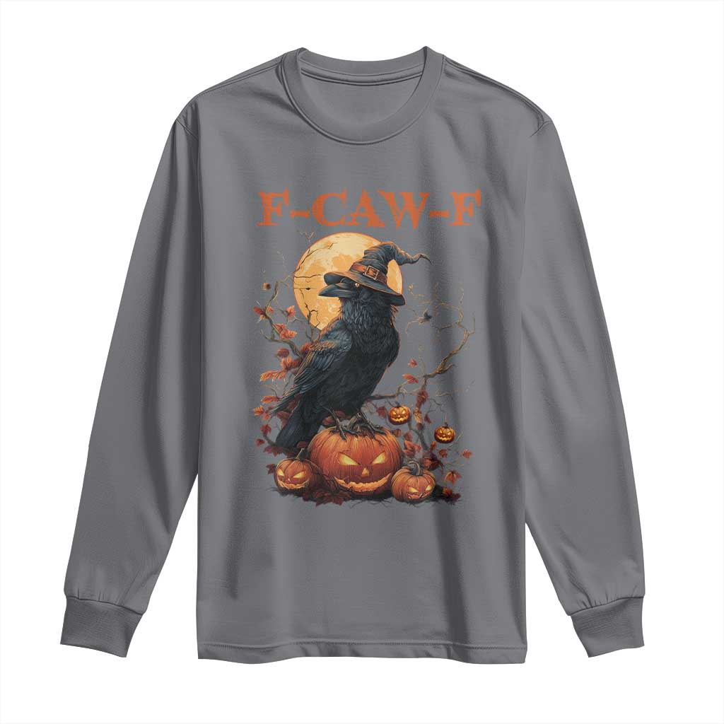 Funny Halloween F Caw F Long Sleeve Shirt Black Crow Moon Gothic Spooky Season - Wonder Print Shop