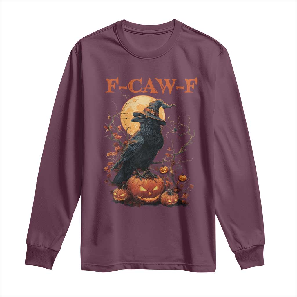 Funny Halloween F Caw F Long Sleeve Shirt Black Crow Moon Gothic Spooky Season - Wonder Print Shop