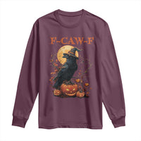 Funny Halloween F Caw F Long Sleeve Shirt Black Crow Moon Gothic Spooky Season - Wonder Print Shop