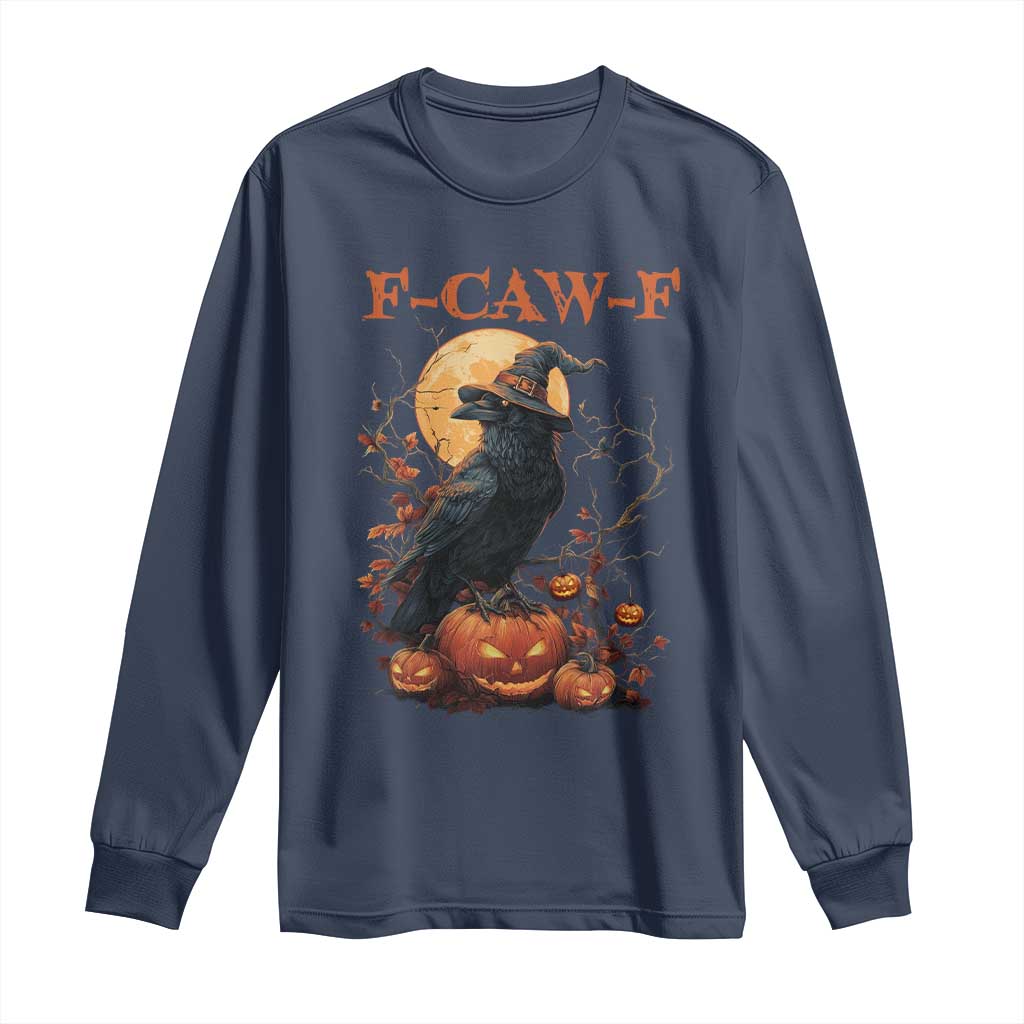 Funny Halloween F Caw F Long Sleeve Shirt Black Crow Moon Gothic Spooky Season - Wonder Print Shop