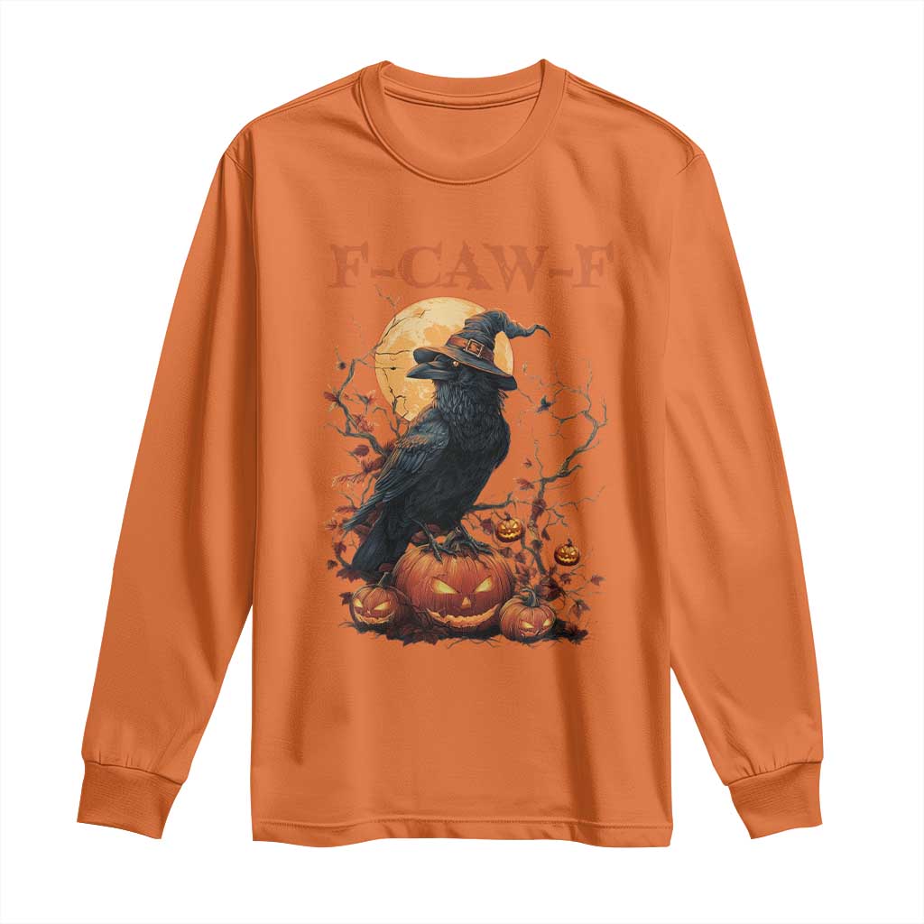 Funny Halloween F Caw F Long Sleeve Shirt Black Crow Moon Gothic Spooky Season - Wonder Print Shop