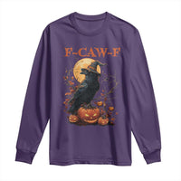 Funny Halloween F Caw F Long Sleeve Shirt Black Crow Moon Gothic Spooky Season - Wonder Print Shop