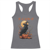 Funny Halloween F Caw F Racerback Tank Top Black Crow Moon Gothic Spooky Season - Wonder Print Shop