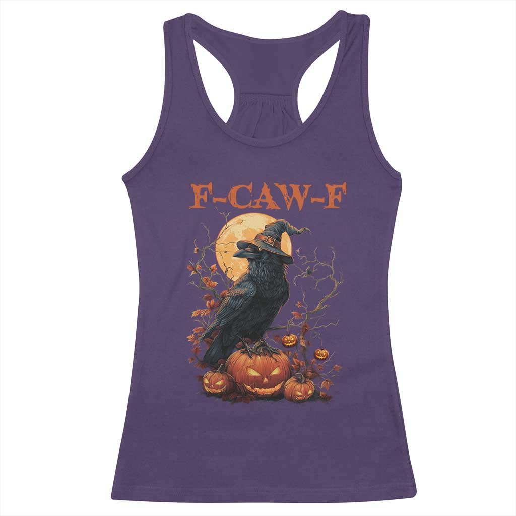 Funny Halloween F Caw F Racerback Tank Top Black Crow Moon Gothic Spooky Season - Wonder Print Shop