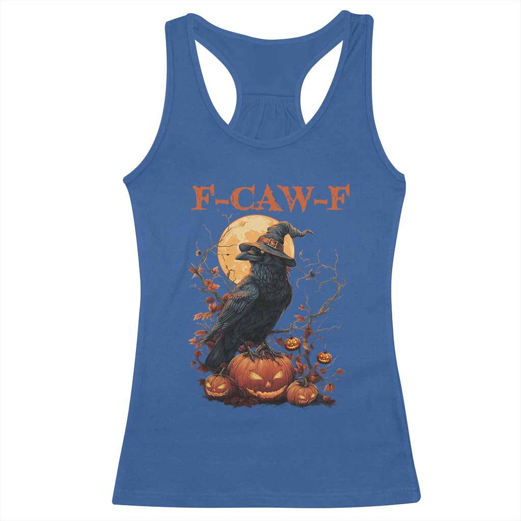 Funny Halloween F Caw F Racerback Tank Top Black Crow Moon Gothic Spooky Season - Wonder Print Shop