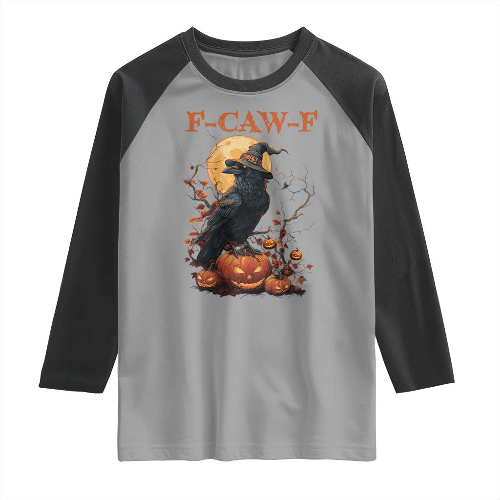 Funny Halloween F Caw F Raglan Shirt Black Crow Moon Gothic Spooky Season - Wonder Print Shop