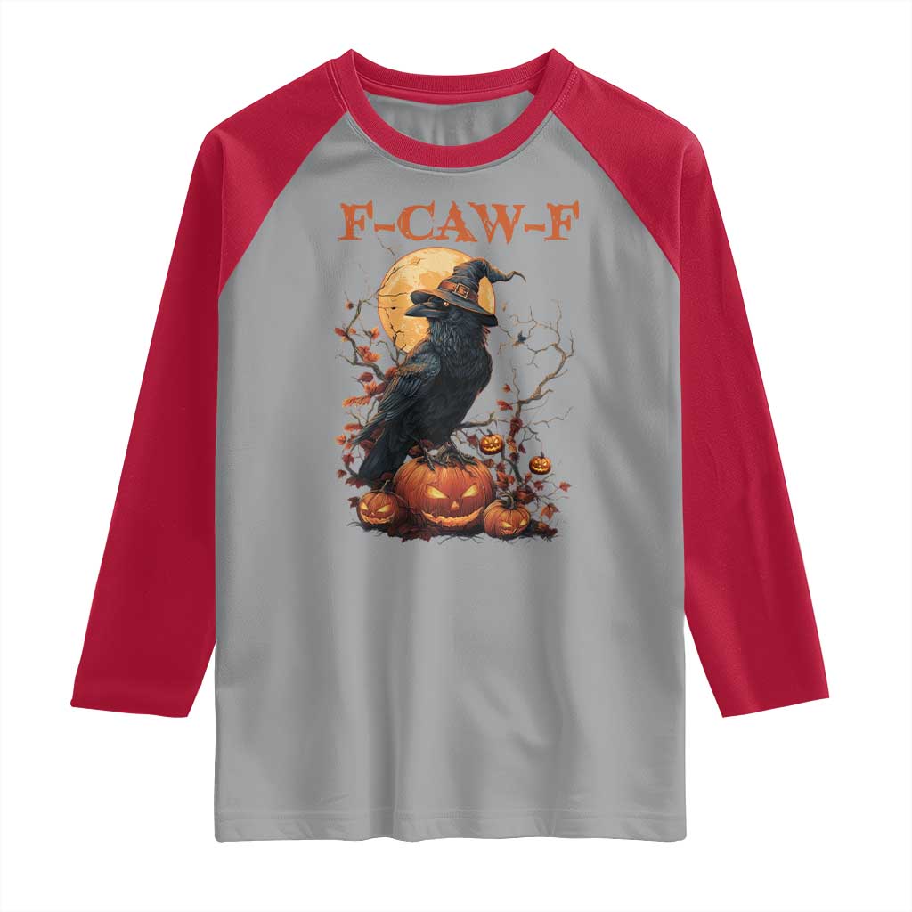 Funny Halloween F Caw F Raglan Shirt Black Crow Moon Gothic Spooky Season - Wonder Print Shop