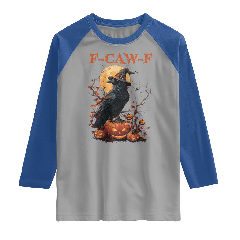 Funny Halloween F Caw F Raglan Shirt Black Crow Moon Gothic Spooky Season - Wonder Print Shop