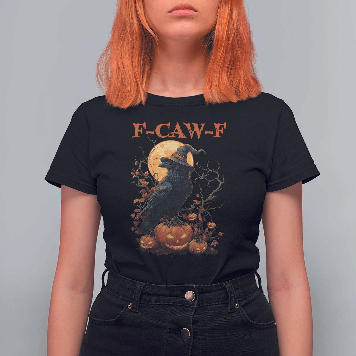 Funny Halloween F Caw F T Shirt For Women Black Crow Moon Gothic Spooky Season - Wonder Print Shop