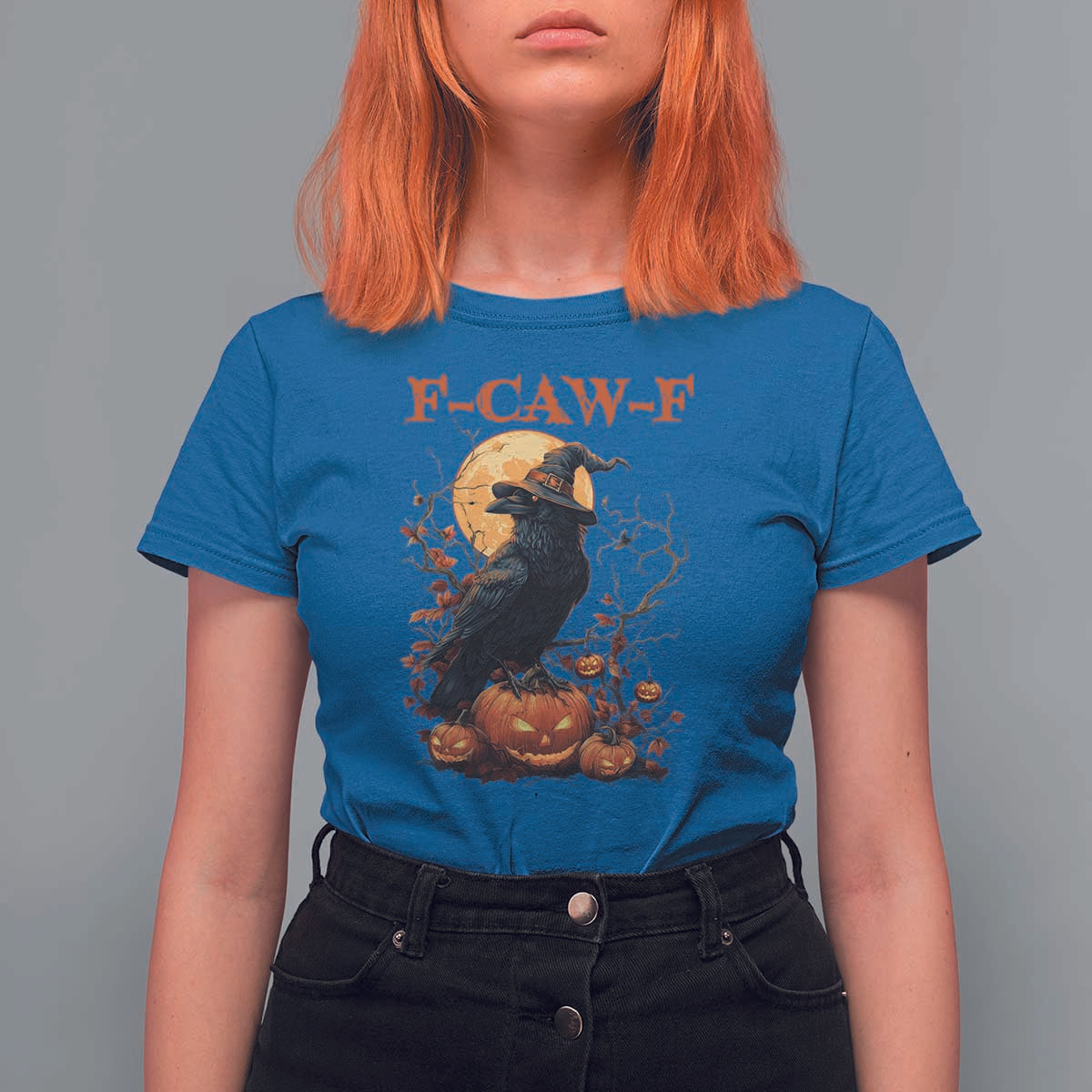 Funny Halloween F Caw F T Shirt For Women Black Crow Moon Gothic Spooky Season - Wonder Print Shop