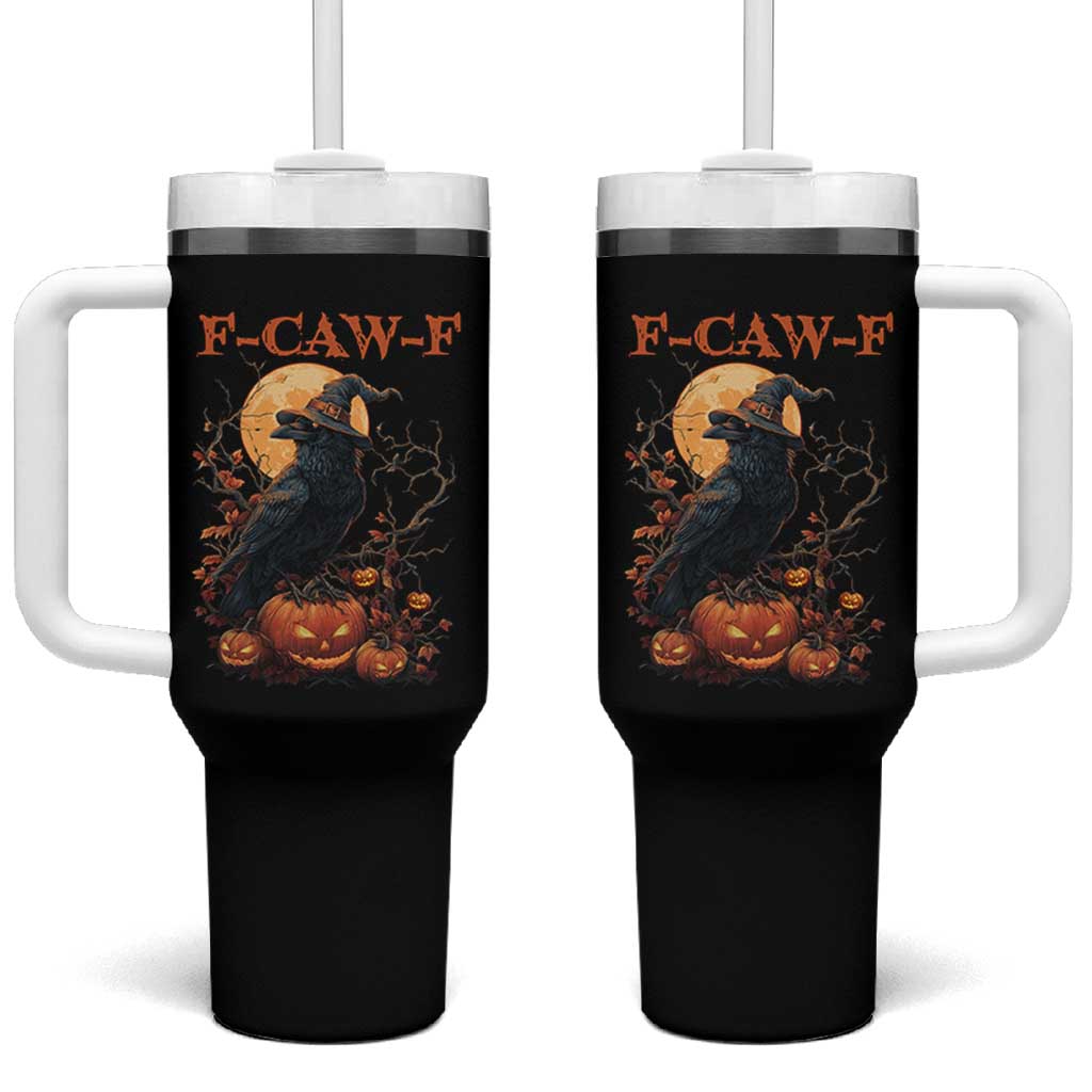 Funny Halloween F Caw F Tumbler With Handle Black Crow Moon Gothic Spooky Season - Wonder Print Shop