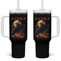 Funny Halloween F Caw F Tumbler With Handle Black Crow Moon Gothic Spooky Season - Wonder Print Shop
