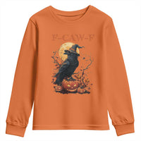 Funny Halloween F Caw F Youth Sweatshirt Black Crow Moon Gothic Spooky Season - Wonder Print Shop