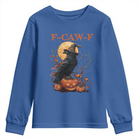 Funny Halloween F Caw F Youth Sweatshirt Black Crow Moon Gothic Spooky Season - Wonder Print Shop
