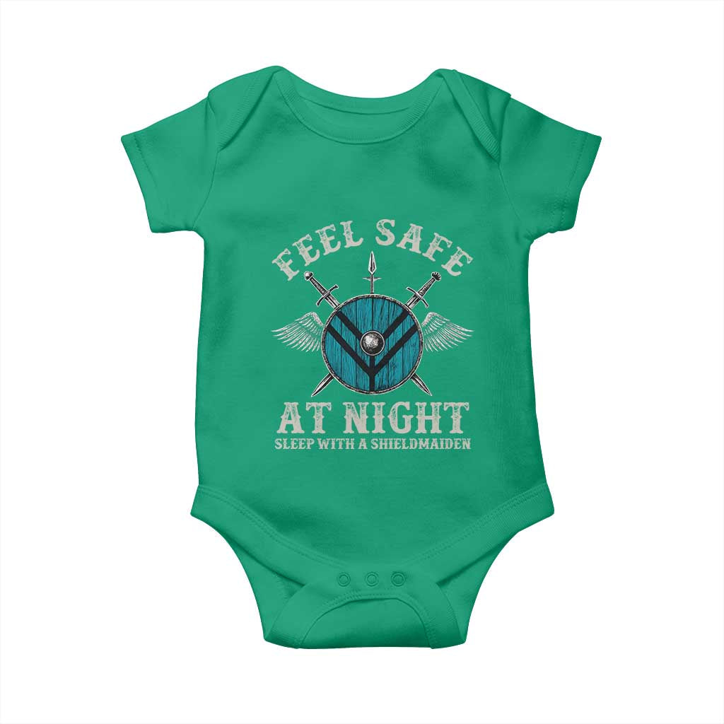 Funny Feel Safe At Night Sleep With A Shieldmaiden Baby Onesie Viking Pride - Wonder Print Shop