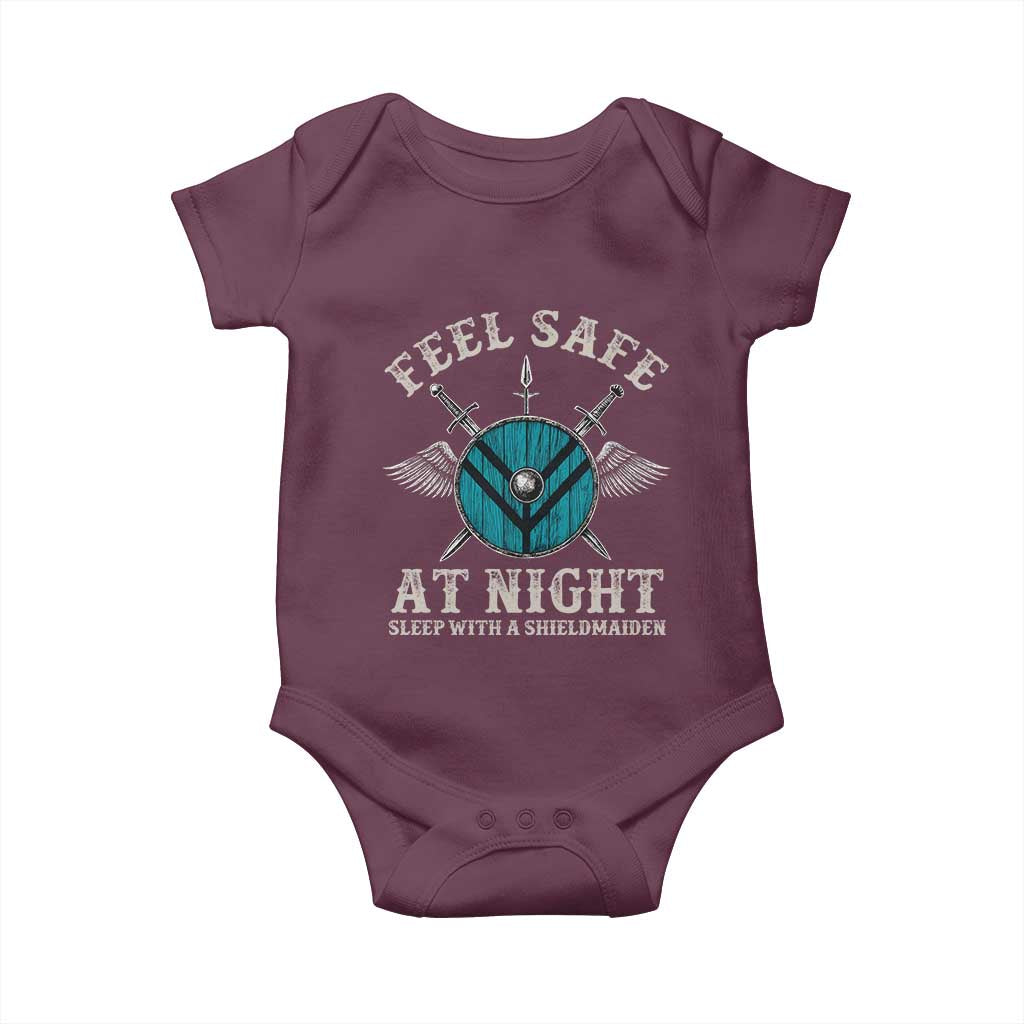 Funny Feel Safe At Night Sleep With A Shieldmaiden Baby Onesie Viking Pride - Wonder Print Shop