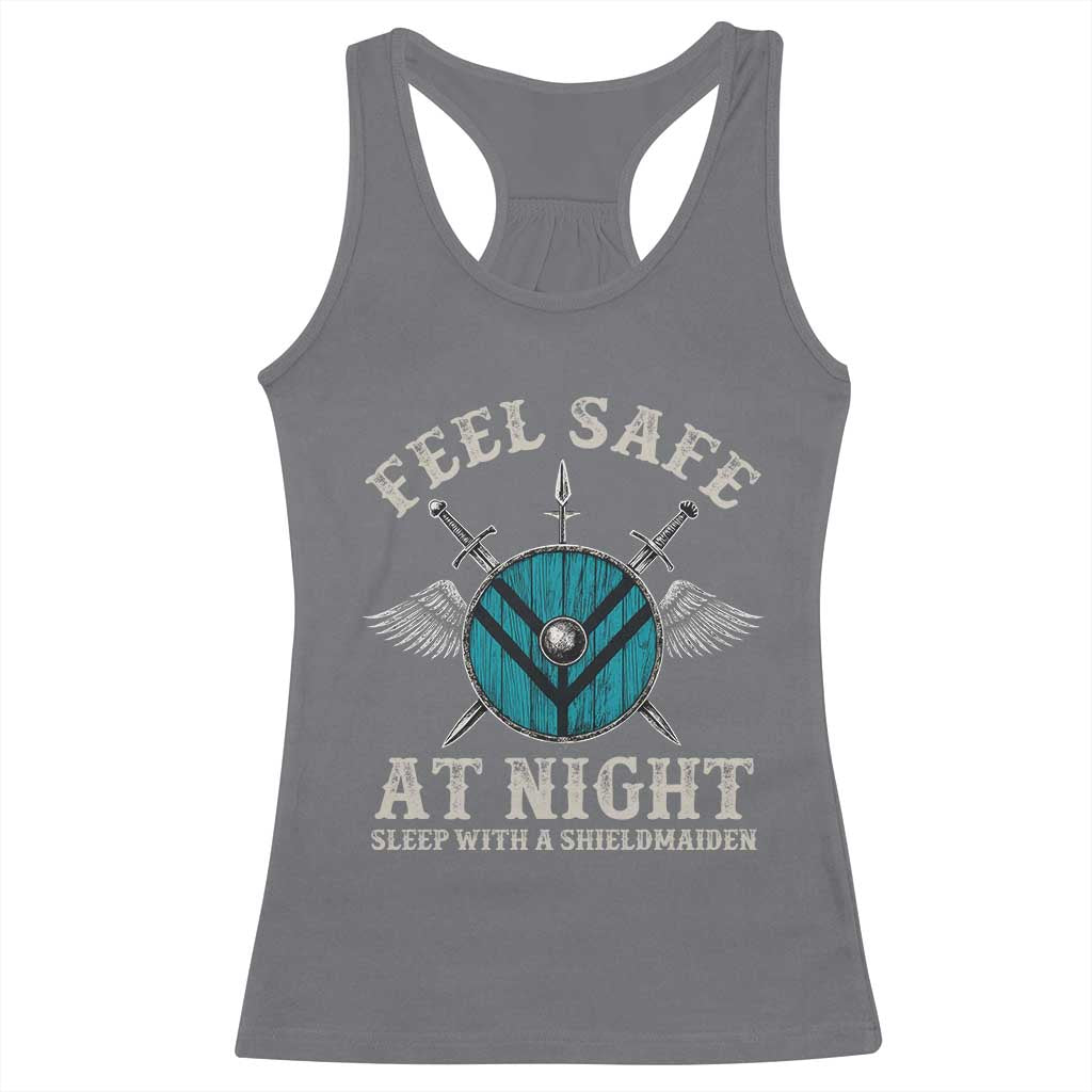 Funny Feel Safe At Night Sleep With A Shieldmaiden Racerback Tank Top Viking Pride - Wonder Print Shop