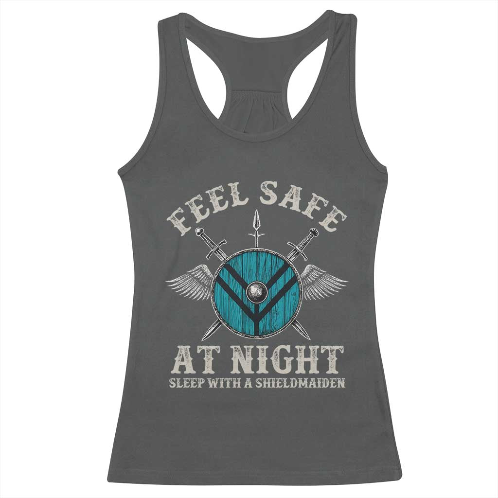 Funny Feel Safe At Night Sleep With A Shieldmaiden Racerback Tank Top Viking Pride - Wonder Print Shop