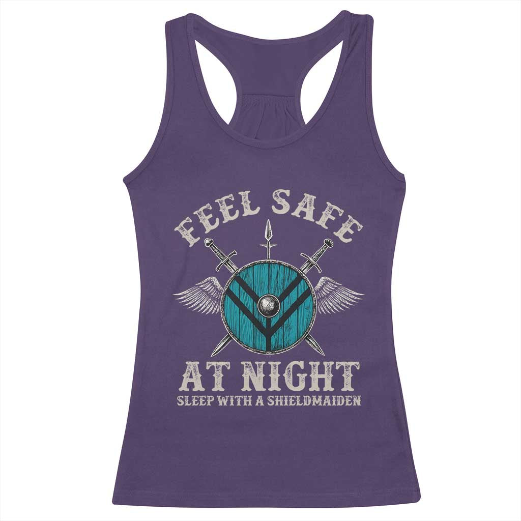 Funny Feel Safe At Night Sleep With A Shieldmaiden Racerback Tank Top Viking Pride - Wonder Print Shop