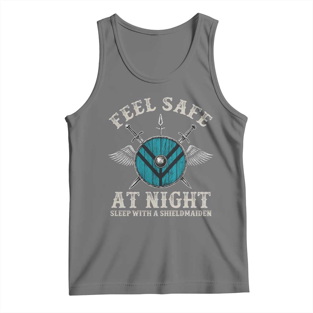Funny Feel Safe At Night Sleep With A Shieldmaiden Tank Top Viking Pride - Wonder Print Shop