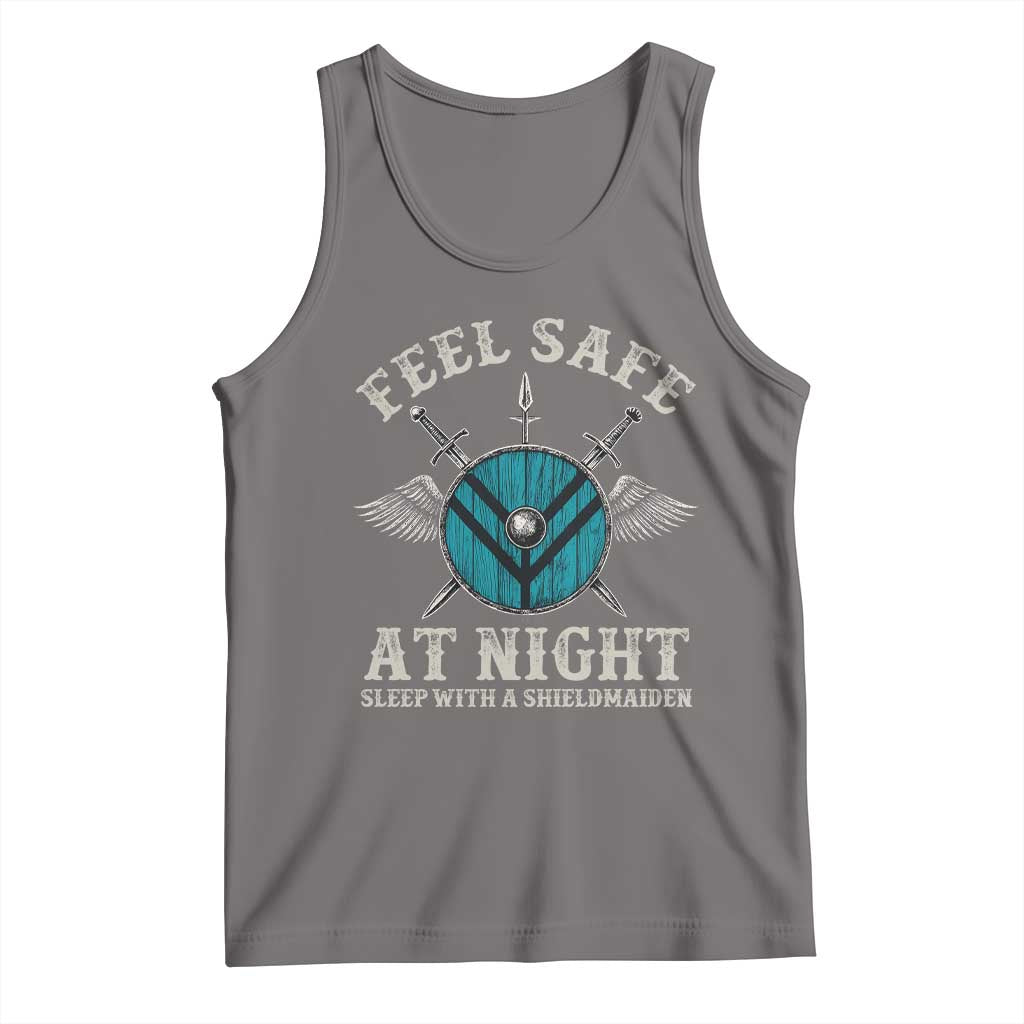 Funny Feel Safe At Night Sleep With A Shieldmaiden Tank Top Viking Pride - Wonder Print Shop