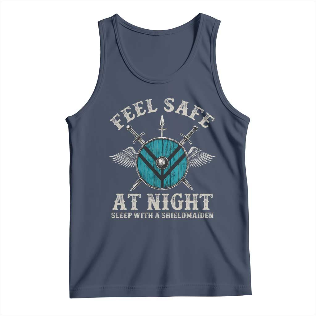 Funny Feel Safe At Night Sleep With A Shieldmaiden Tank Top Viking Pride - Wonder Print Shop