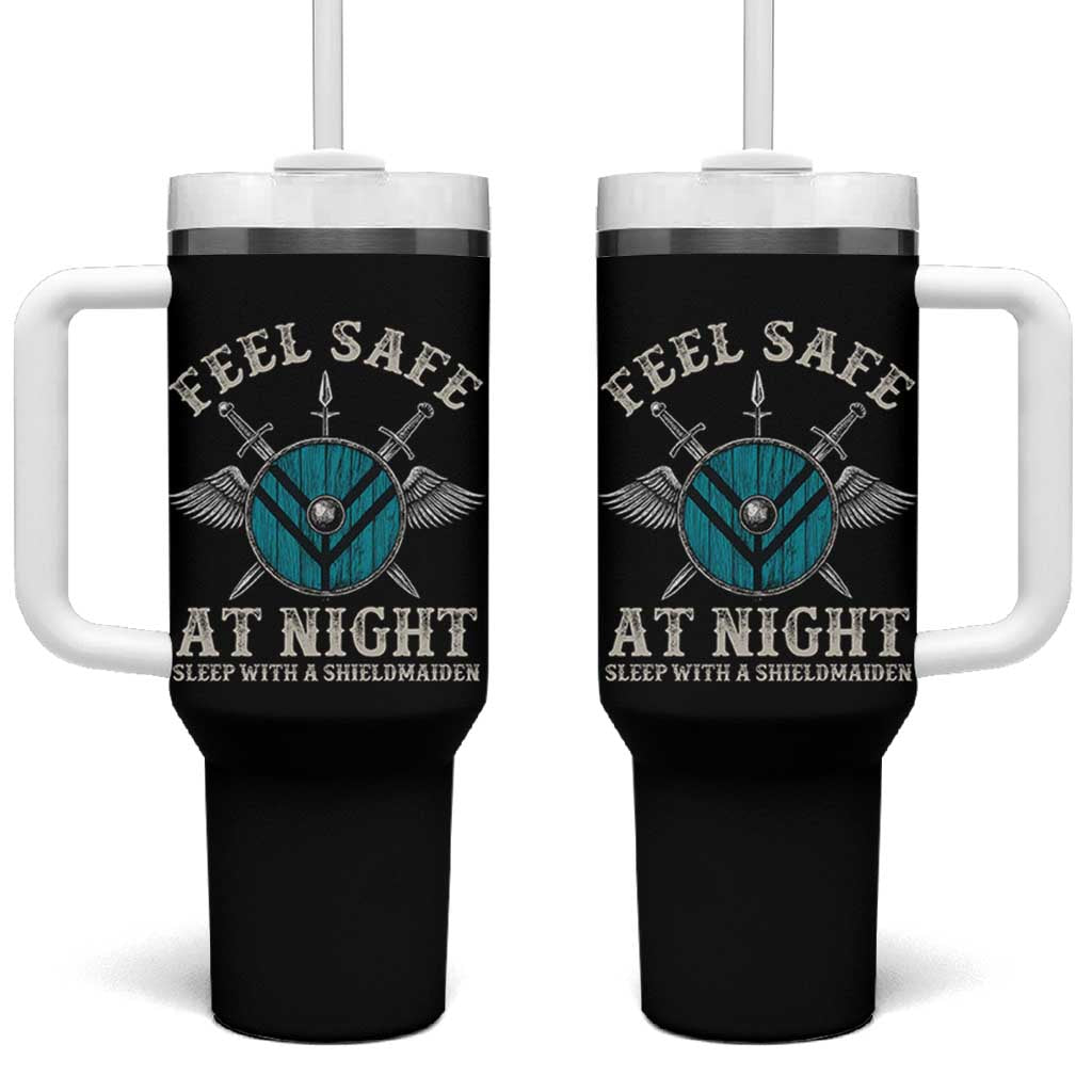 Funny Feel Safe At Night Sleep With A Shieldmaiden Tumbler With Handle Viking Pride - Wonder Print Shop
