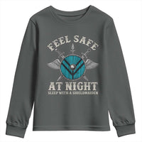 Funny Feel Safe At Night Sleep With A Shieldmaiden Youth Sweatshirt Viking Pride - Wonder Print Shop
