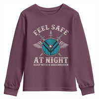 Funny Feel Safe At Night Sleep With A Shieldmaiden Youth Sweatshirt Viking Pride - Wonder Print Shop
