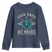 Funny Feel Safe At Night Sleep With A Shieldmaiden Youth Sweatshirt Viking Pride - Wonder Print Shop