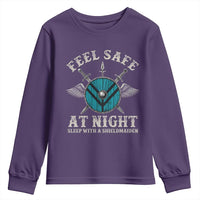 Funny Feel Safe At Night Sleep With A Shieldmaiden Youth Sweatshirt Viking Pride - Wonder Print Shop