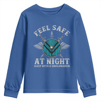 Funny Feel Safe At Night Sleep With A Shieldmaiden Youth Sweatshirt Viking Pride - Wonder Print Shop
