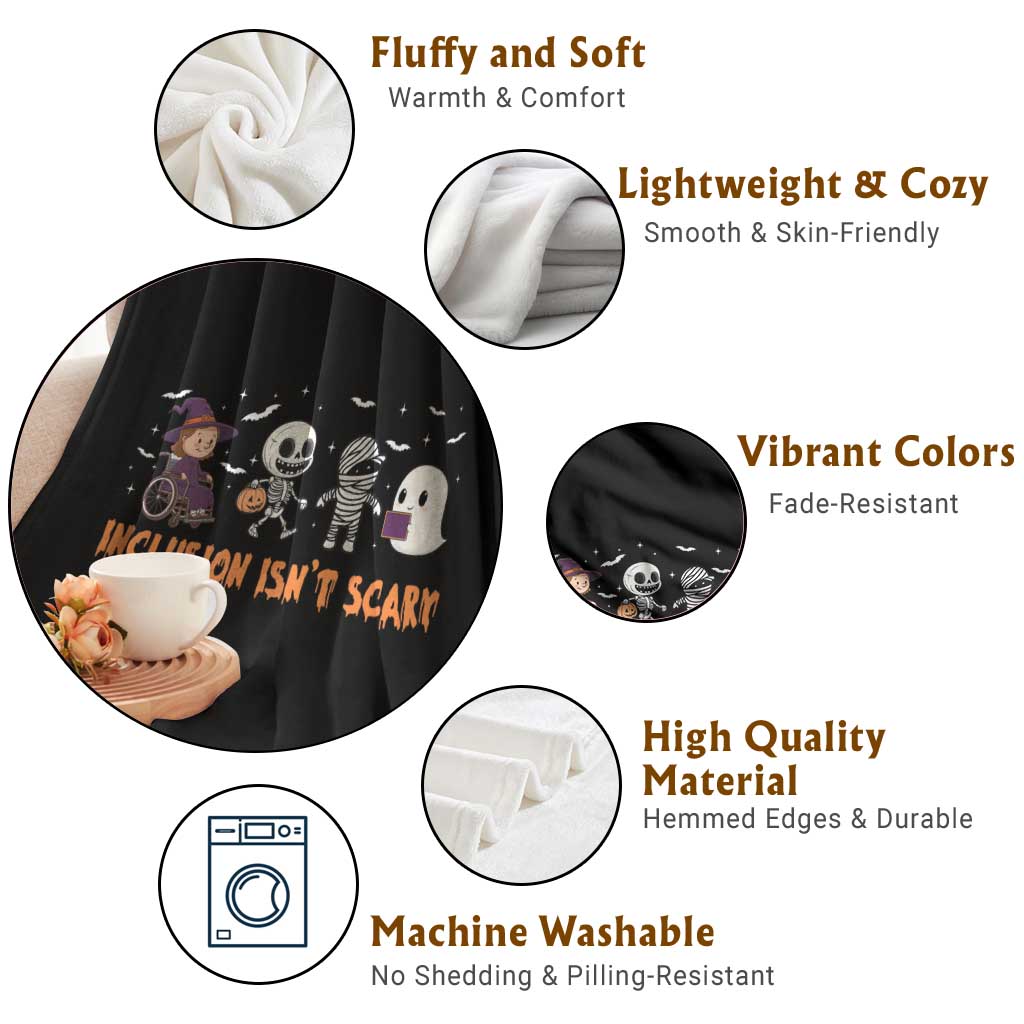 Halloween Teacher Throw Blanket Inclusion Isn't Scary Cute Skeleton Ghost Witch - Wonder Print Shop