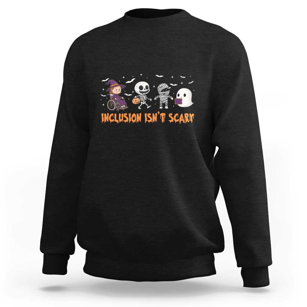 Halloween Teacher Sweatshirt Inclusion Isn't Scary Cute Skeleton Ghost Witch - Wonder Print Shop