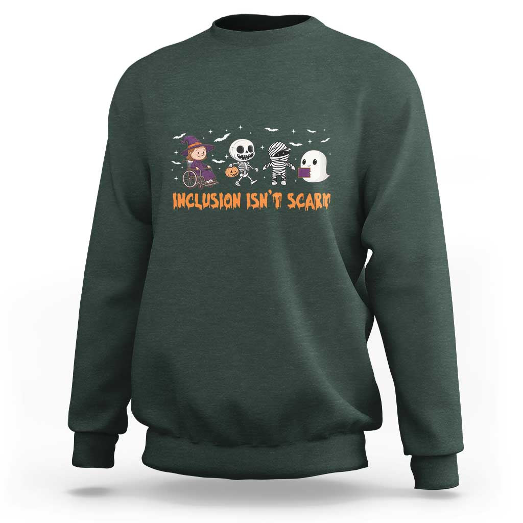 Halloween Teacher Sweatshirt Inclusion Isn't Scary Cute Skeleton Ghost Witch - Wonder Print Shop