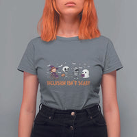 Halloween Teacher T Shirt For Women Inclusion Isn't Scary Cute Skeleton Ghost Witch - Wonder Print Shop