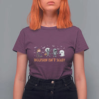 Halloween Teacher T Shirt For Women Inclusion Isn't Scary Cute Skeleton Ghost Witch - Wonder Print Shop