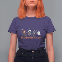 Halloween Teacher T Shirt For Women Inclusion Isn't Scary Cute Skeleton Ghost Witch - Wonder Print Shop